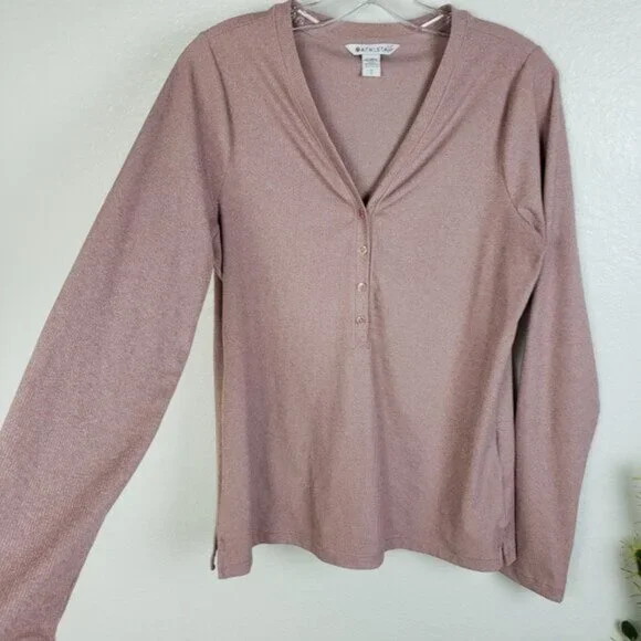 NWOT Athleta Uptempo Ribbed Henley Top Mauve Pink size Large - Picture 5 of 15